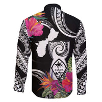 Hafa Adai Guam Family Matching Off The Shoulder Long Sleeve Dress and Hawaiian Shirt Polynesian Tattoo Tropical Flowers
