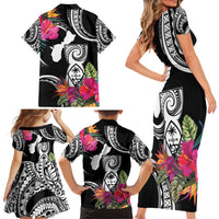 Hafa Adai Guam Family Matching Short Sleeve Bodycon Dress and Hawaiian Shirt Polynesian Tattoo Tropical Flowers LT05 - Polynesian Pride