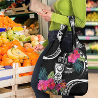 Hafa Adai Guam Grocery Bag Polynesian Tattoo Tropical Flowers