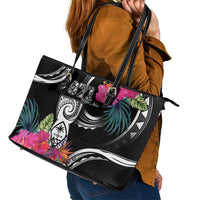 Hafa Adai Guam Leather Tote Bag Polynesian Tattoo Tropical Flowers