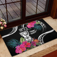 Hafa Adai Guam Rubber Doormat Polynesian Tattoo Tropical Flowers