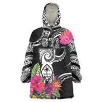 Hafa Adai Guam Wearable Blanket Hoodie Polynesian Tattoo Tropical Flowers
