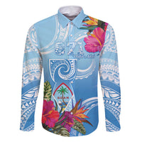 Hafa Adai Guam Family Matching Mermaid Dress and Hawaiian Shirt Tropical Flowers Blue Gradient