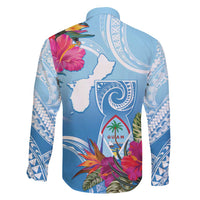 Hafa Adai Guam Family Matching Tank Maxi Dress and Hawaiian Shirt Tropical Flowers Blue Gradient
