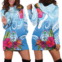 Hafa Adai Guam Hoodie Dress Tropical Flowers Blue Gradient