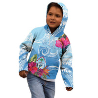 Hafa Adai Guam Kid Hoodie Tropical Flowers Blue Gradient