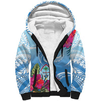 Hafa Adai Guam Sherpa Hoodie Tropical Flowers Blue Gradient