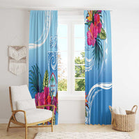Hafa Adai Guam Window Curtain Tropical Flowers Blue Gradient