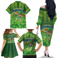 Personalised Hawaii Saint Patrick's Day Family Matching Off The Shoulder Long Sleeve Dress and Hawaiian Shirt Let's Get Fit Shaced LT05 - Polynesian Pride