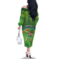 Personalised Hawaii Saint Patrick's Day Family Matching Off The Shoulder Long Sleeve Dress and Hawaiian Shirt Let's Get Fit Shaced LT05 - Polynesian Pride
