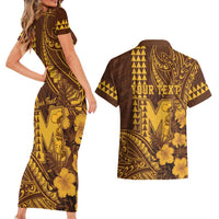 Personalised Hawaii Mililani High School Couples Matching Short Sleeve Bodycon Dress and Hawaiian Shirt Tribal Tattoo With Hibiscus Flowers LT05 - Polynesian Pride