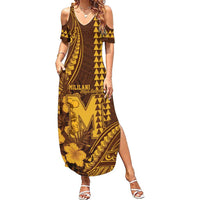 Personalised Hawaii Mililani High School Family Matching Summer Maxi Dress and Hawaiian Shirt Tribal Tattoo With Hibiscus Flowers LT05 Mom's Dress Brown - Polynesian Pride