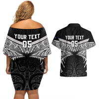 Custom New Zealand Cricket Couples Matching Off Shoulder Short Dress and Hawaiian Shirt Go Champions World Cup 2024 With Maori Pattern LT05 - Polynesian Pride