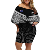 Custom New Zealand Cricket Off Shoulder Short Dress Go Champions World Cup 2024 With Maori Pattern LT05 Women Black - Polynesian Pride