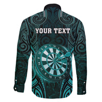 Personalised New Zealand Darts Family Matching Off The Shoulder Long Sleeve Dress and Hawaiian Shirt Turquoise Dart Board Maori Pattern LT05 - Polynesian Pride