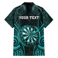 Personalised New Zealand Darts Family Matching Off Shoulder Maxi Dress and Hawaiian Shirt Turquoise Dart Board Maori Pattern LT05 - Polynesian Pride