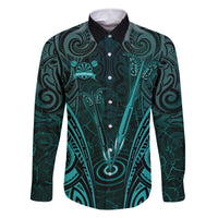 Personalised New Zealand Darts Family Matching Off Shoulder Maxi Dress and Hawaiian Shirt Turquoise Dart Board Maori Pattern LT05 Dad's Shirt - Long Sleeve Turquoise - Polynesian Pride