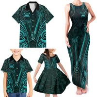 Personalised New Zealand Darts Family Matching Tank Maxi Dress and Hawaiian Shirt Turquoise Dart Board Maori Pattern LT05 - Polynesian Pride