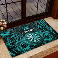 Personalised New Zealand Darts Rubber Doormat Turquoise Dart Board Maori Pattern