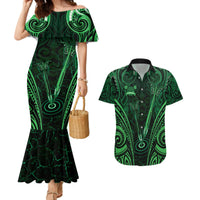 Personalised New Zealand Darts Couples Matching Mermaid Dress and Hawaiian Shirt Green Dart Board Maori Pattern LT05 Green - Polynesian Pride