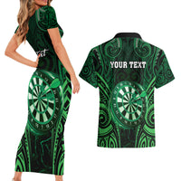Personalised New Zealand Darts Couples Matching Short Sleeve Bodycon Dress and Hawaiian Shirt Green Dart Board Maori Pattern LT05 - Polynesian Pride