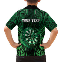 Personalised New Zealand Darts Family Matching Short Sleeve Bodycon Dress and Hawaiian Shirt Green Dart Board Maori Pattern LT05 - Polynesian Pride