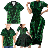 Personalised New Zealand Darts Family Matching Short Sleeve Bodycon Dress and Hawaiian Shirt Green Dart Board Maori Pattern LT05 - Polynesian Pride