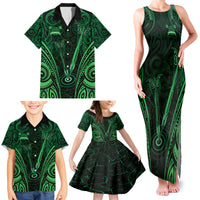 Personalised New Zealand Darts Family Matching Tank Maxi Dress and Hawaiian Shirt Green Dart Board Maori Pattern LT05 - Polynesian Pride