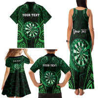 Personalised New Zealand Darts Family Matching Tank Maxi Dress and Hawaiian Shirt Green Dart Board Maori Pattern LT05 - Polynesian Pride