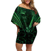 Personalised New Zealand Darts Off Shoulder Short Dress Green Dart Board Maori Pattern LT05 Women Green - Polynesian Pride
