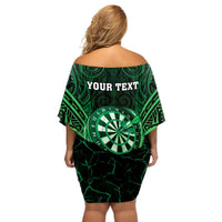 Personalised New Zealand Darts Off Shoulder Short Dress Green Dart Board Maori Pattern LT05 - Polynesian Pride