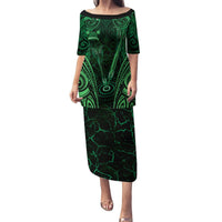 Personalised New Zealand Darts Puletasi Green Dart Board Maori Pattern LT05 Long Dress Green - Polynesian Pride