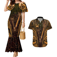 Personalised New Zealand Darts Couples Matching Mermaid Dress and Hawaiian Shirt Gold Dart Board Maori Pattern LT05 Gold - Polynesian Pride