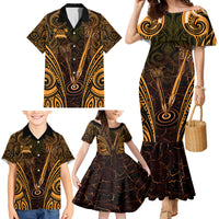 Personalised New Zealand Darts Family Matching Mermaid Dress and Hawaiian Shirt Gold Dart Board Maori Pattern LT05 - Polynesian Pride
