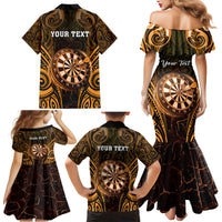 Personalised New Zealand Darts Family Matching Mermaid Dress and Hawaiian Shirt Gold Dart Board Maori Pattern LT05 - Polynesian Pride