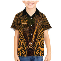 Personalised New Zealand Darts Family Matching Mermaid Dress and Hawaiian Shirt Gold Dart Board Maori Pattern LT05 Son's Shirt Gold - Polynesian Pride