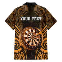 Personalised New Zealand Darts Family Matching Off Shoulder Short Dress and Hawaiian Shirt Gold Dart Board Maori Pattern LT05 - Polynesian Pride