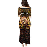 Personalised New Zealand Darts Family Matching Puletasi and Hawaiian Shirt Gold Dart Board Maori Pattern LT05 - Polynesian Pride