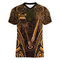 Personalised New Zealand Darts Women V-Neck T-Shirt Gold Dart Board Maori Pattern