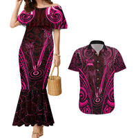 Personalised New Zealand Darts Couples Matching Mermaid Dress and Hawaiian Shirt Pink Dart Board Maori Pattern LT05 Pink - Polynesian Pride