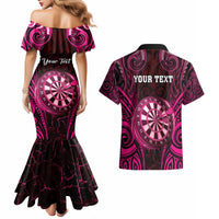 Personalised New Zealand Darts Couples Matching Mermaid Dress and Hawaiian Shirt Pink Dart Board Maori Pattern LT05 - Polynesian Pride