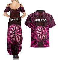 Personalised New Zealand Darts Couples Matching Summer Maxi Dress and Hawaiian Shirt Pink Dart Board Maori Pattern LT05 - Polynesian Pride