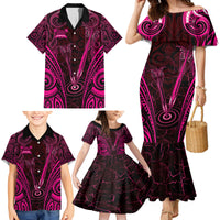 Personalised New Zealand Darts Family Matching Mermaid Dress and Hawaiian Shirt Pink Dart Board Maori Pattern LT05 - Polynesian Pride