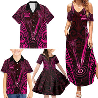 Personalised New Zealand Darts Family Matching Summer Maxi Dress and Hawaiian Shirt Pink Dart Board Maori Pattern LT05 - Polynesian Pride