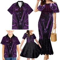 Personalised New Zealand Darts Family Matching Mermaid Dress and Hawaiian Shirt Purple Dart Board Maori Pattern LT05 - Polynesian Pride