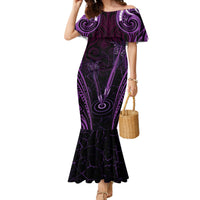 Personalised New Zealand Darts Family Matching Mermaid Dress and Hawaiian Shirt Purple Dart Board Maori Pattern LT05 Mom's Dress Purple - Polynesian Pride