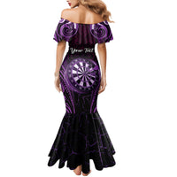 Personalised New Zealand Darts Family Matching Mermaid Dress and Hawaiian Shirt Purple Dart Board Maori Pattern LT05 - Polynesian Pride