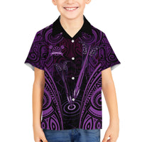 Personalised New Zealand Darts Family Matching Off The Shoulder Long Sleeve Dress and Hawaiian Shirt Purple Dart Board Maori Pattern LT05 Son's Shirt Purple - Polynesian Pride