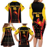 Custom Papua New Guinea Cricket Family Matching Long Sleeve Bodycon Dress and Hawaiian Shirt 2024 World Cup LT05 - Polynesian Pride