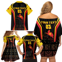 Custom Papua New Guinea Cricket Family Matching Off Shoulder Short Dress and Hawaiian Shirt 2024 World Cup LT05 - Polynesian Pride